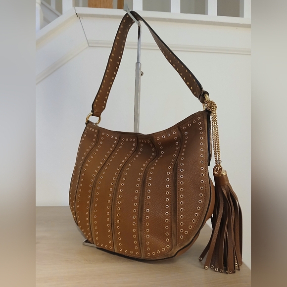 Michael Kors Brooklyn Grommet  Hobo DK Caramel & Gold M Leather shoulderbag - Picture 1 of 12
